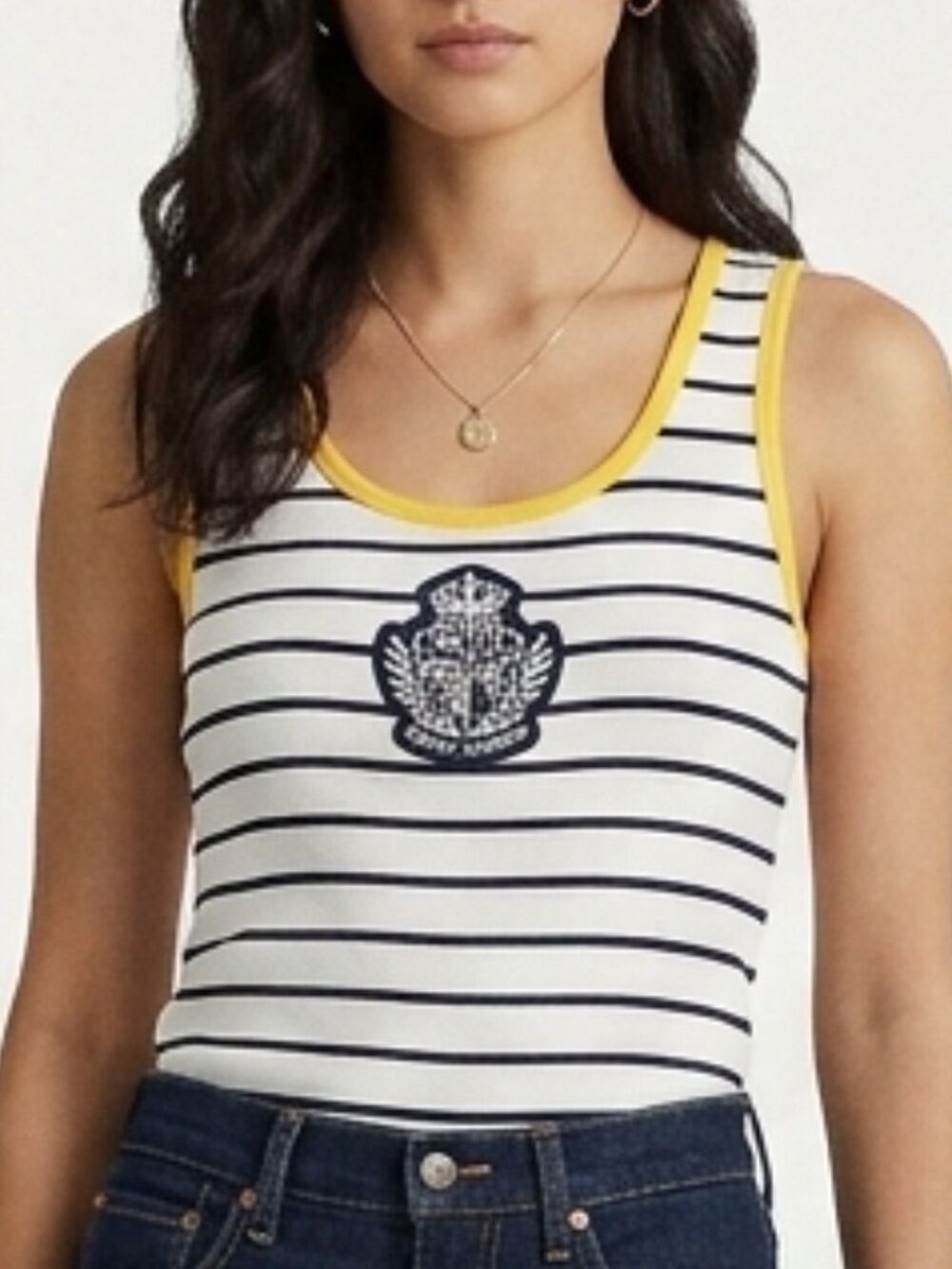 Lauren Active Ralph Lauren Knit Stripe Crest Ribbed Sleeveless Preppy Tank Top M